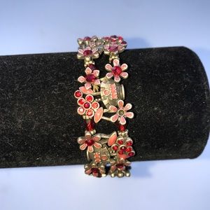 Red Ruby Silver Plated Vintage Stretchy Bracelet